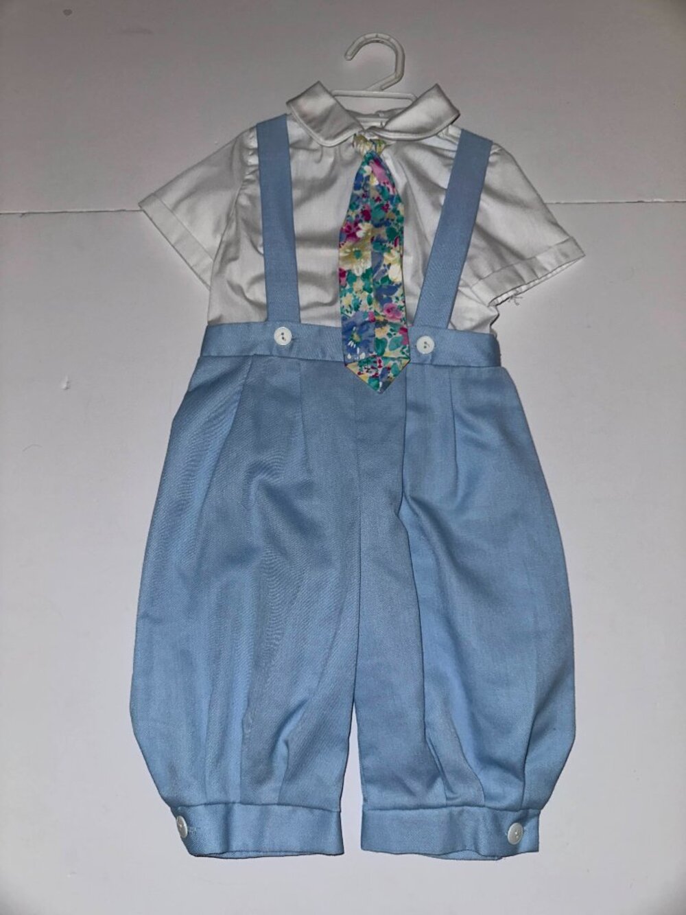 VTG The Children’s Hour Boy's Blue White Suit Romper Knickers Tie Pageboy Sz 3T